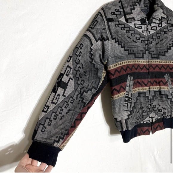 Grey Western Southwestern Jacquard Bomber Style Jacket S - Picture 7 of 12